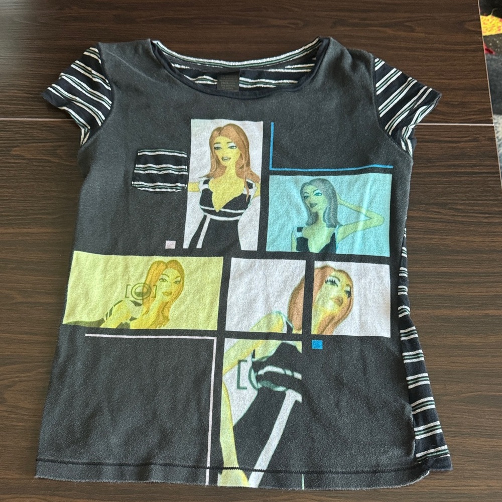 Custo Barcelona Black Short-Sleeve Tee with Multicolor Pop-Art Panels